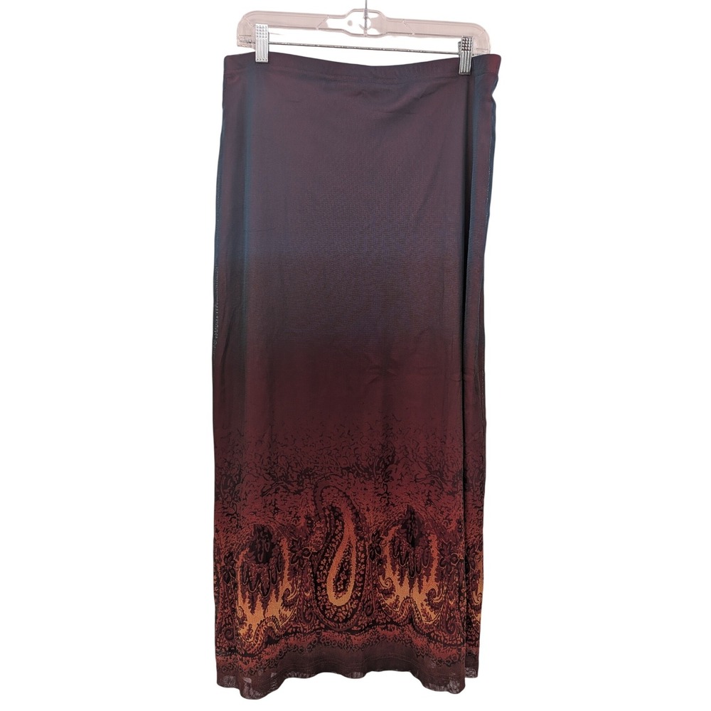 Whimsigoth Y2K Boho Dark Blue Burgundy Orange Sheer Overlay Ombre Maxi L Skirt - Picture 2 of 9